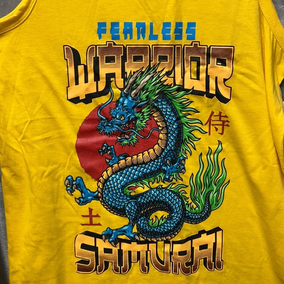 Faze 1 Tank Top Mens Small Yellow Fearless Warrior Samurai Dragon Graphic - NEW - Picture 1 of 7